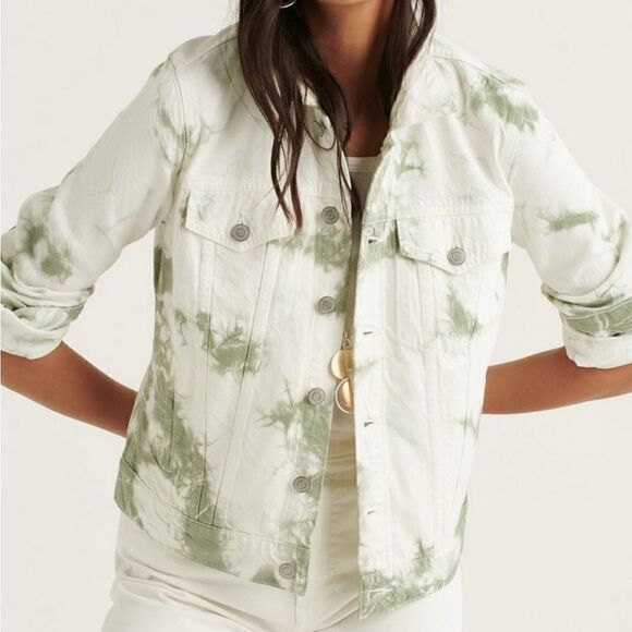Lucky Brand Tomboy Trucker Green Tie Dye Denim Jacket | Size M - Picture 1 of 10